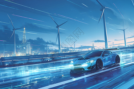 动力煤未来感的动力汽车插画