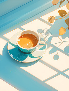 温暖阳光下的咖啡杯背景图片