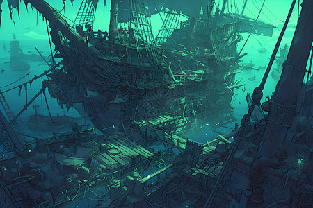 船身落魄的海盗船插画