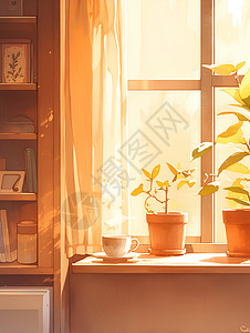 阳光下的窗台背景图片
