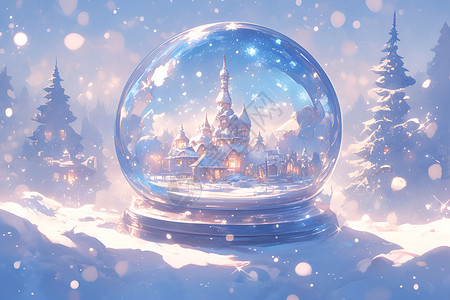 梦幻圣诞蜡烛冰雪世界中的神秘美景插画