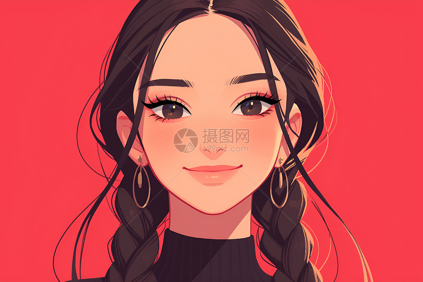 可爱中国女孩插画图片
