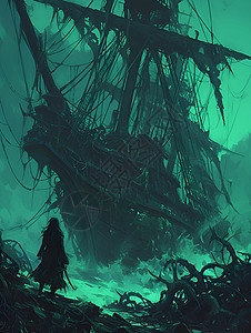荒废的海盗船背景图片