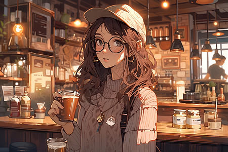 咖啡屋内的女孩背景图片
