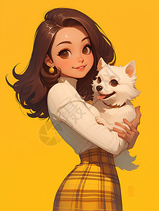女孩抱着可爱的小狗背景图片