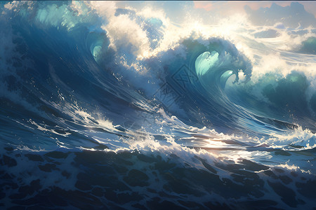 汹涌的海浪插图背景图片
