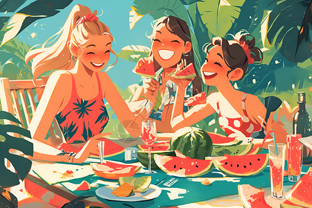 夏天水果聚餐背景图片