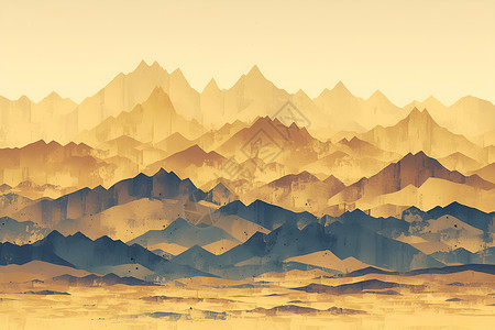 黎明风景黎明中的山脉插画