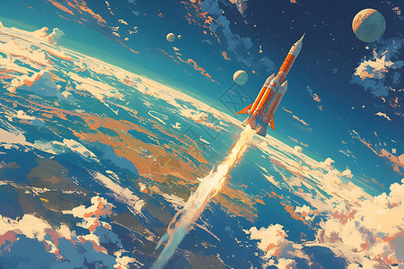 火箭翱翔太空背景图片