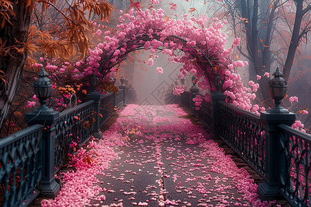 樱花桥上的美丽景象高清图片