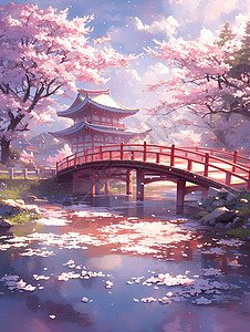 樱花桥下的仙境高清图片