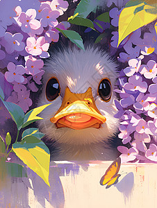 被花朵围绕的鸭子背景图片