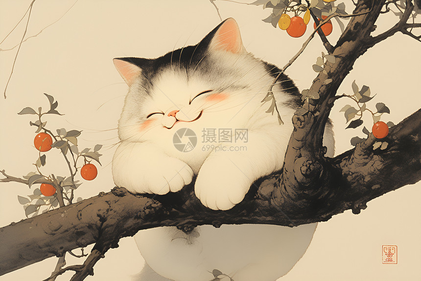 树枝上的猫咪图片