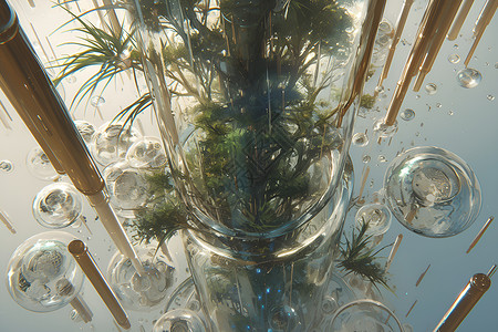奇幻玻璃瓶中的竹子背景图片
