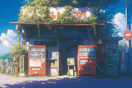 小店门口的饮料机背景图片
