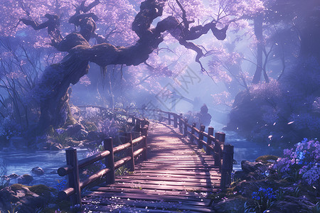 美丽的樱花桥梁背景图片