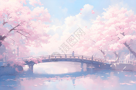 梦幻的桥梁和樱花高清图片