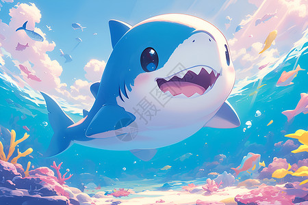 绘画的可爱鲨鱼插画背景图片