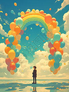 缤纷气球下的奇幻之旅背景图片