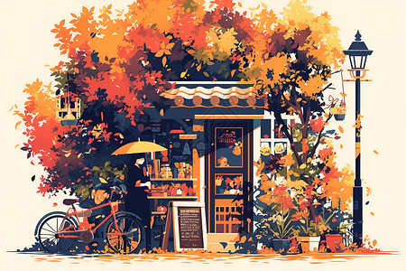 秋日街头风景背景图片