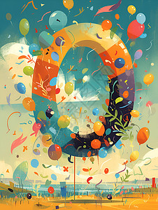 彩虹气球插画背景图片