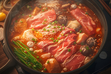 汤料食材美味的牛肉火锅插画