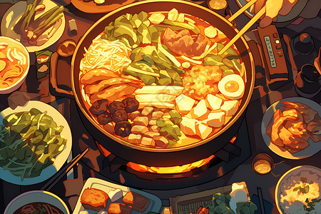 汤料食材美味的火锅插画