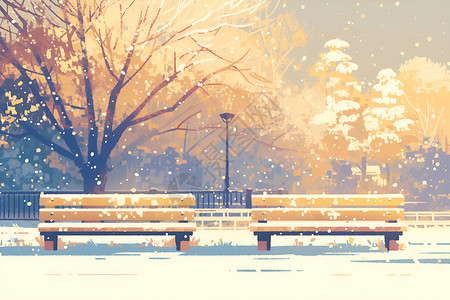 冬日静谧雪覆长椅背景图片