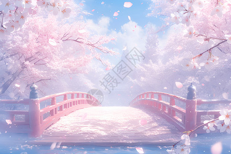 樱花桥下的奇幻时刻背景图片