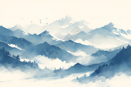 中国山水画风景背景图片