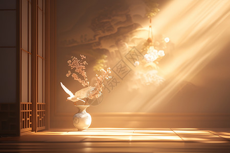 暖阳照耀下的花瓶背景图片