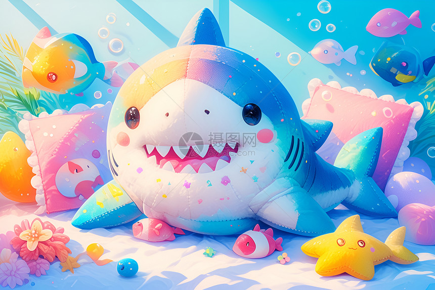 彩虹鲨鱼欢乐插画图片