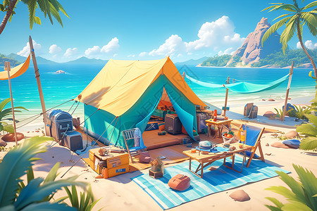 海滩上的露营帐篷背景图片
