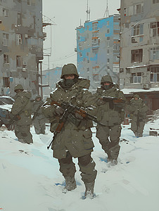 城市街道中的士兵背景图片