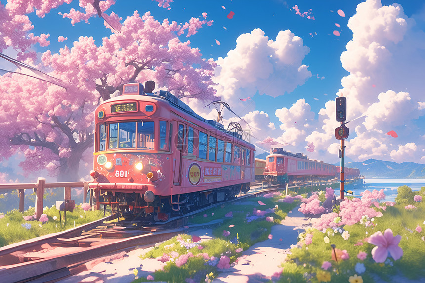 梦幻的粉色火车图片