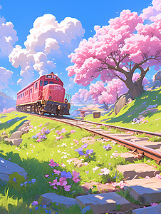 轨道上的粉红色列车背景图片
