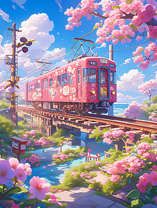 行驶的火车插图背景图片