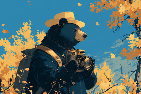 旅行摄影师森林中的熊摄影师插画