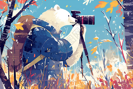 旅行摄影师森林中的摄影师熊插画