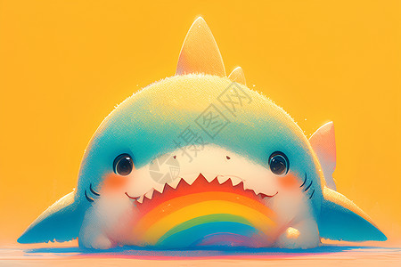 彩虹鲨鱼插画背景图片