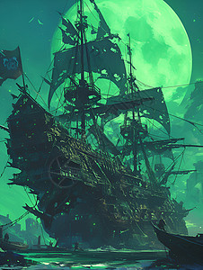 恐怖的旧船海洋海盗船高清图片
