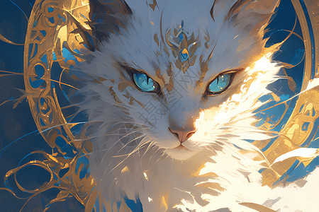 蓝眼白猫神秘魔法符号高清图片