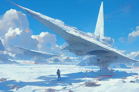 冰上的白色航天飞船背景图片
