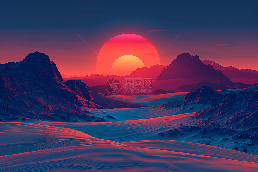 沙漠日落夕阳图片