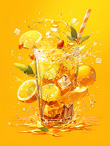 橙汁优惠清新果汁水果艺术插画