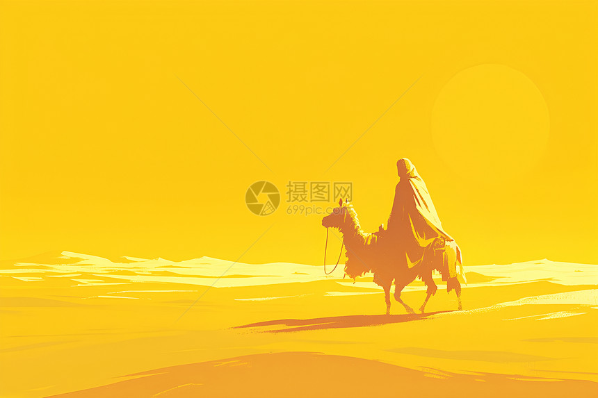 沙漠旅行的插画图片