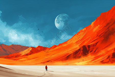 沙漠冒险沙漠中的独行冒险者插画