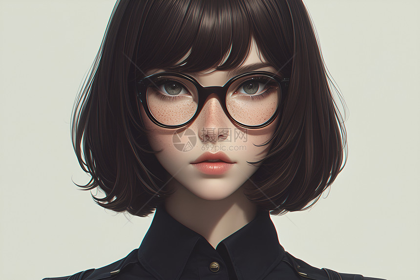 黑色少女插画图片