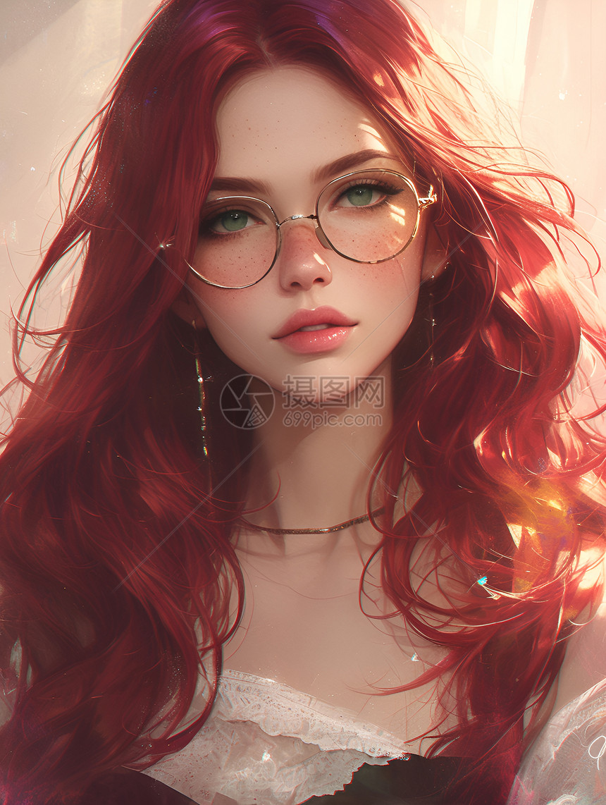 红色头发的女孩图片