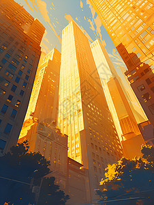 阳光高楼阳光下的摩天大楼插画